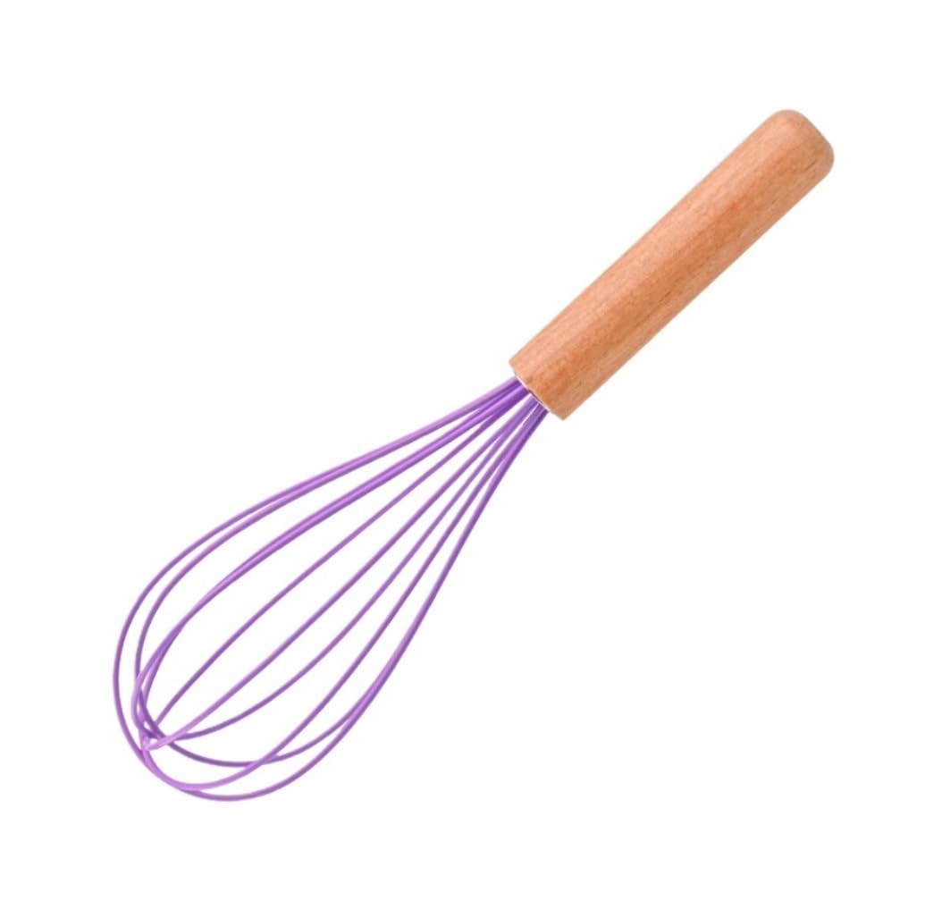Varillas Cocina Espumador De Leche Batidor De Huevos De Silicona Manual con Mango De Madera For Cocinar Batidor De Huevos con Globo Clásico Batidora De Leche(Purple)