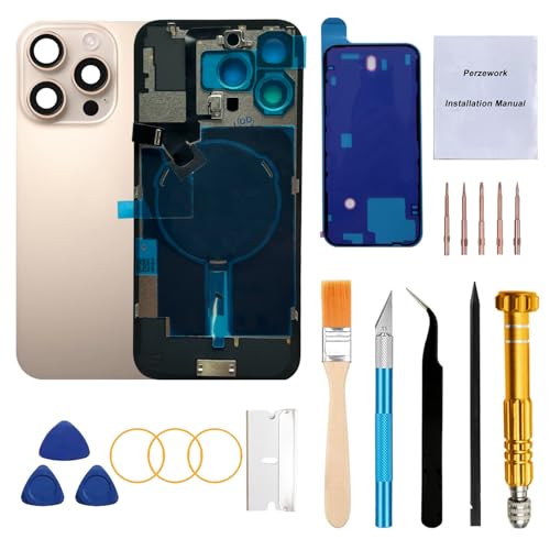 Perzework Rear Back Glass Replacement for iPhone 16 Pro Max 6.9-inches with Reparing Tool Kit and All Necessary Parts (Desert Titanium)