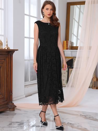 Womens' Wedding Guest Lace Dress 2025 Boat Neck Vintage Formal Evening Cocktail Midi Dresses2