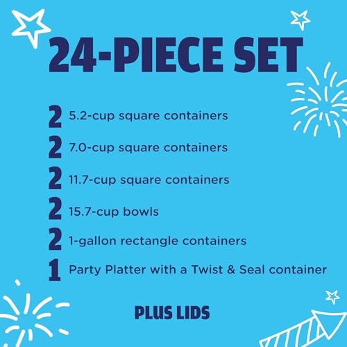 Image of Rubbermaid TakeAlongs Special-Edition Americana 24-Piece Set of Food Storage Containers with Lids, Including Party Platter and Twist & Seal Container, QuikClik Seal, BPA-Free