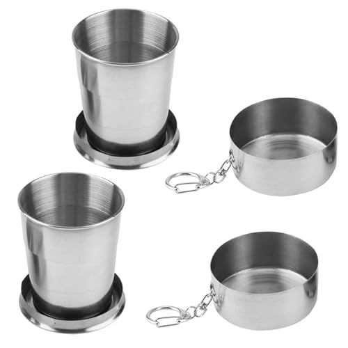 ZSMJAER 2 Piezas Taza Plegable de Acero Inoxidable, Taza de Viaje Plegable, 250ml Vaso Plegable Con Llavero Copa Telescópico Acero Inoxidable, Para Actividades Al Aire Libre Y Uso Diario