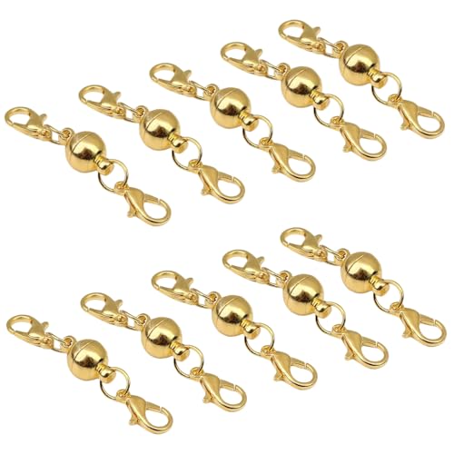 Fenglin-joy Magnetverschluss Kette, 10 Stücke Magnet Schmuckverschluss 8mm Runde Halskette Verschlüss für DIY, Armband, Halskette Schmuckherstellung (Gold)