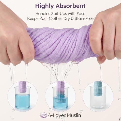 Image of Yoofoss Muslin Burp Cloths for Baby 10 Pack 100% Organic Cotton Baby Washcloths for Boys Girls Large 20''X10'' Super Soft and Absorbent Apricot,Lavender
