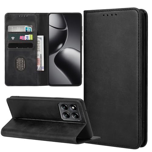 ZYIMOU Funda para Xiaomi 14T, Funda Tapa Libro Movil Carcasa Xiaomi 14T PU Cuero,[Protección Completa] [Ranura Tarjeta] [Función Soporte], Negro