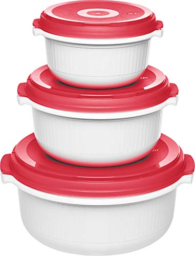 Emsa 518999 Micro Family Lot de 3 plats pour micro-ondes Blanc/rouge