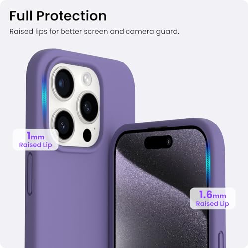 ORNARTO Compatible with iPhone 15 Pro Max Case 6.7", Slim Liquid Silicone 3 Layers Soft Gel Rubber Shockproof Protective Phone Cover with Anti-Scratch Microfiber Lining-Amethyst