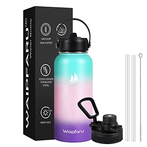 Waipfaru Insulated Water Bottle 32Oz, Stainless Steel Water Bottles With Straw Lid, Metal Sports Water Bottle Keep Cold & Hot, Double Wall Vacuum Wide Mouth Sweat-Proof For Sports Travel, Gradient #TOP27