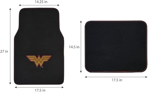 Miniatura 8 de BDK Warner Brothers DC Comics Classic Wonder Woman - Tapetes para automóvil, ajuste universal, juego de 4 piezas delanteras y traseras para