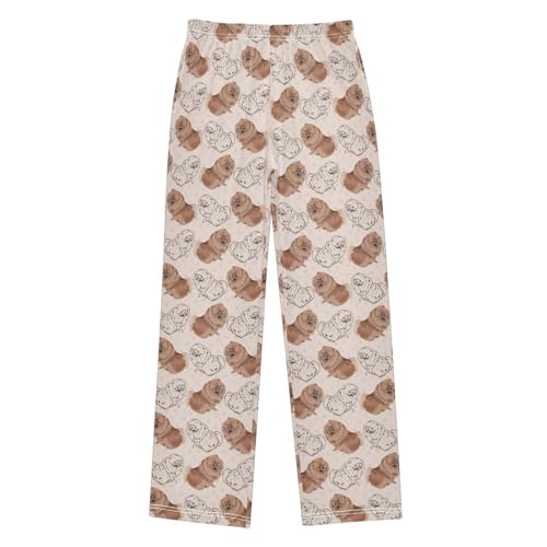ZZXXB Pomeranian Dog Print Boys Long Pants Soft Trousers Elastic Waist Kids Lounge Bottoms with Pockets S-XL