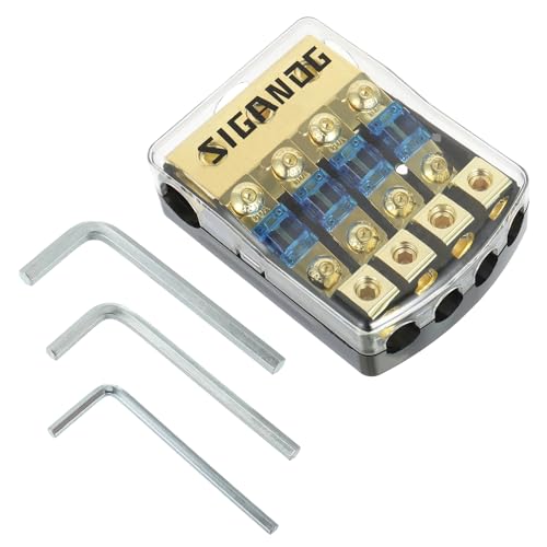 SIGANDG 4 Way ANL Fuse Holder 60A, 0/2/4 Gauge in 4/8 Gauge Out Fuse Distribution Block for Car Boat Trolling Motor Marine Audio Amplifier Stereo Video System 12V, with 3 Hexagon Wrench