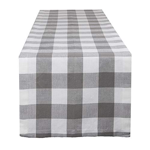 DII Buffalo Check Collection, Classic Farmhouse Table Runner, 14x72, Gray & White, 14" x 72"