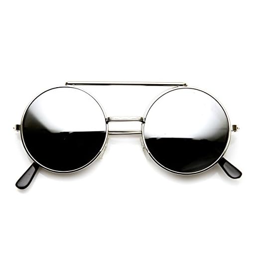 zeroUV Limited Edition Color Flip-Up Lens Round Circle Django Sunglasses (Silver Mirror)