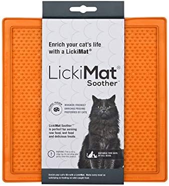 Lickimat Classic Soother, Cat Slow Feeder Lick Mat, Boredom Anxiety Reducer; Perfect for Food, Treats, Yogurt, or Peanut Butter. Fun Alternative to a Slow Feed Cat Bowl or Dish, Orange