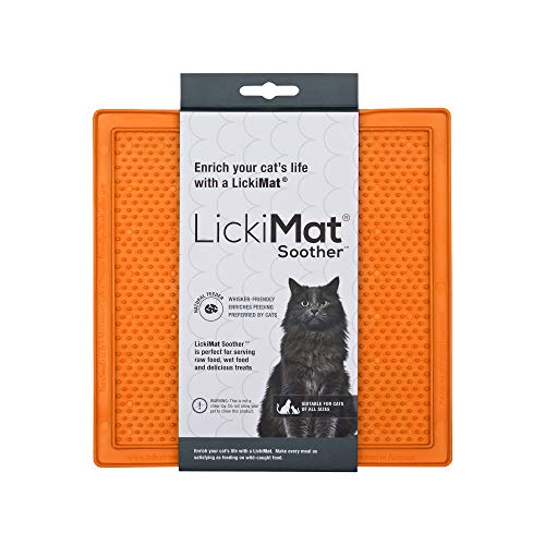 Lickimat Classic Soother, Cat Slow Feeder Lick Mat, Boredom Anxiety Reducer; Perfect For Food, Treats, Yogurt, Or Peanut Butter. Fun Alternative To A Slow Feed Cat Bowl Or Dish, Orange #TOP3