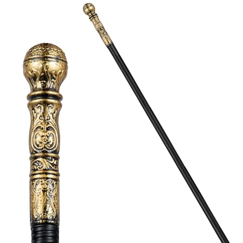 Pimp Cane Plastic Pimp Canes for Men Gold Walking Cane Prop Costume Accessories Halloween Staff Ringmaster Joker Cosplay Party (Gold-B)
