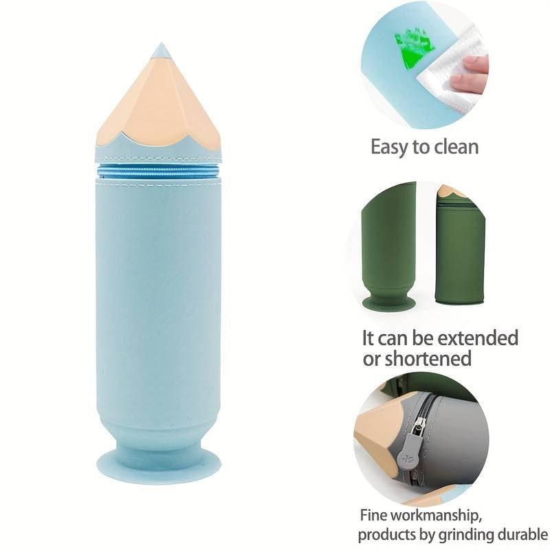 Image of DEOXY Pencil Shape Soft Silicone Stationary Zip Pouch for School & Office Supplies for Kids & Adults (KQ-5555 Brown)