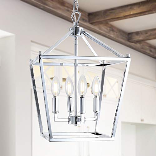 Image of JONATHAN Y Pagoda 4-Light Pendant 12 inch Cage, Chrome