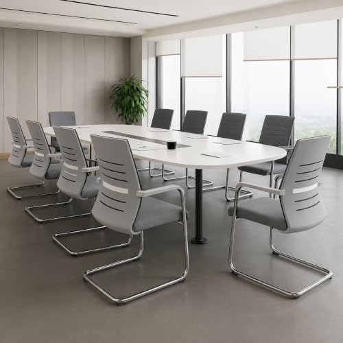Image of OfficeElite | Ergonomic Office Chair for Home & Office | Breathable Fabric Back, Soft Cushion Seat | Heavy Duty Chrome Sled Base (120 kg Capacity, Grey, Pack of 2)
