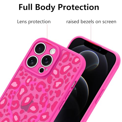 Image of KANGHAR Case for iPhone 12 Pro Max Hot Pink Leopard Printed Pattern | Cute Cheetah [Compatible with Magsafe] Protective Magnetic Case for Girls Women 6.7 inch