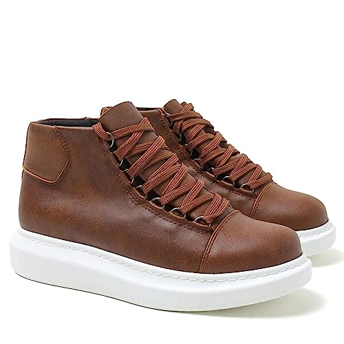 Solaress Baskets montantes en cuir pour homme, marron, 42 EU