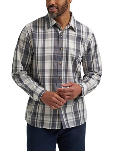 Wrangler Authentics Mens Long Sleeve Classic Plaid Woven Shirt Iron Gate Plaid Large