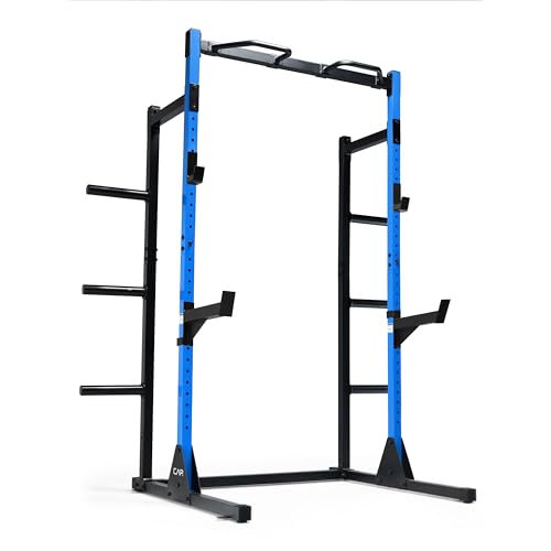 Cap Power Rack with Pull Up Bar & Attachments - Squat Rack & Strength Training Power Cage for Home Gym - Blue