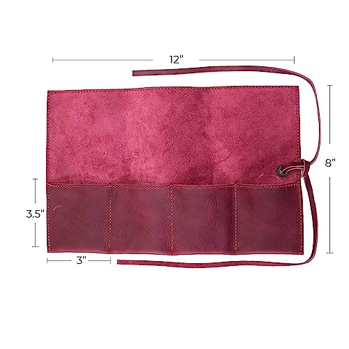 Image of Hide & Drink, Leather Watch Roll Organizer Handmade from Full Grain Leather, Holds Up to 4 Watches, Easy Carry On Watchlover Storage (Sangria)