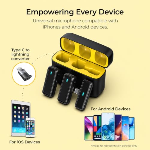Image of Wireless Lavalier Microphone for iPhone & Android, Dual Wireless Mic with Noise Cancellation, Clip-On Microphone for YouTube, Vlogging, Video Recording, Interviews & Live Streaming