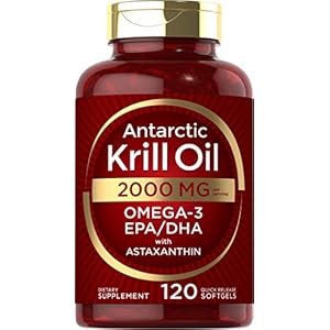 Antarctic Krill Oil 2000 mg 120 Softgels | Omega-3 EPA, DHA, with Astaxanthin Supplement Sourced from Red Krill…