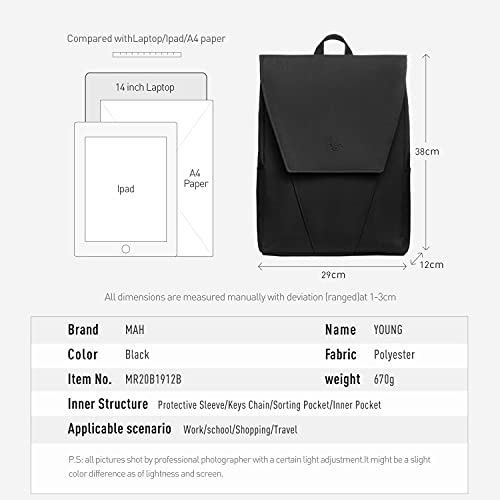MAH Young Polyester Backpack, 14-inch Laptop Compatible, Gray Paint, Multi-Pocket Design for Work School Travel (Black)4
