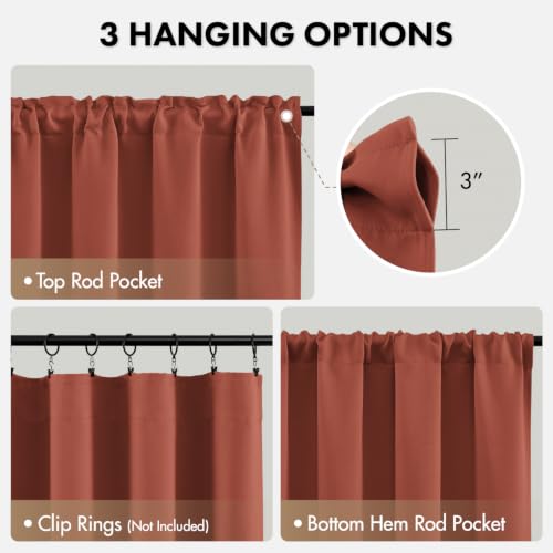 Image of MIULEE Fall Decor Terracotta Blackout Bedroom Curtains 54 inch Long 4 Panels | Solid Light Blocking Drapes, Room Thermal Insulation, Privacy Window Treatment Curtains,Top and Bottom Rod Pocket