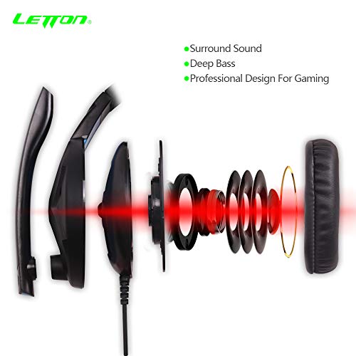 LETTON Stereo Gaming Headset for PS4, PC, Xbox One Controller, Noise Cancelling Over Ear Headphones with Mic, Bass Surround, Soft Memory Earmuffs for Laptop Mac Nintendo Switch Games (L15)