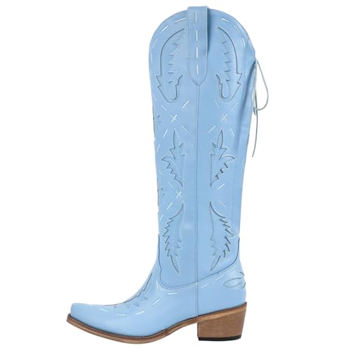 Yolkomo Cowboy Boots for Women Knee High Cowgirl Boots Lace Up2