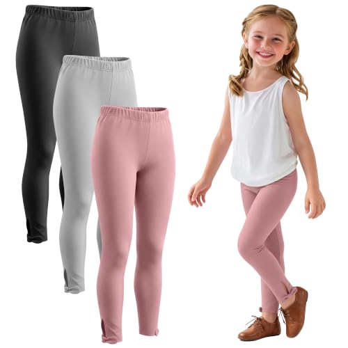 Image of 3 Pack Toddler Girl Cotton Leggings | Baby Girls Cute Stretchy Pants, Soft Bow Knot Leggings, Kids Full Length Tight Pants, 18M-5T Solid Comfortable Leggings