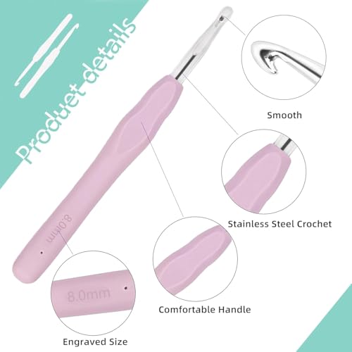 Image of VIRADHAM Crochet Hooks Set, 12 Sizes Ergonomic Crochet Hook Kit with Soft Grip Handles for Arthritic Hands, Crochet Kit for Beginners, Knitting & Crochet Needles with Accessories and Zipper Case - Gift for Women (30 Pcs Multi - Colours)