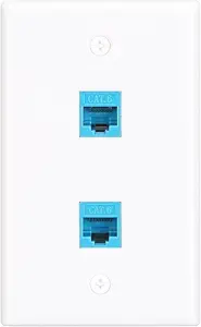 2 Port Ethernet Wall Plate,Ethernet Cable Wall Plate with RJ45 Keystone Coupler Female to Female,Easy-install Solution for Data Cable Connections(1 Pack)