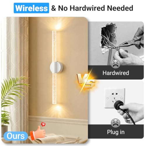 Image of 20.9 Inches Peel and Stick on Battery Powered Wall Sconces Set of Two