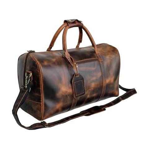 Jaald 50 cm Real Buffalo Leather Leather Weekender Luggage Travel Bag Travel Luggage Sports Bag Weekend Trip Hand Luggage Duffel Gym Bag Waterproof Carry On Bag Gift, Brown, L, Brown, L Cover