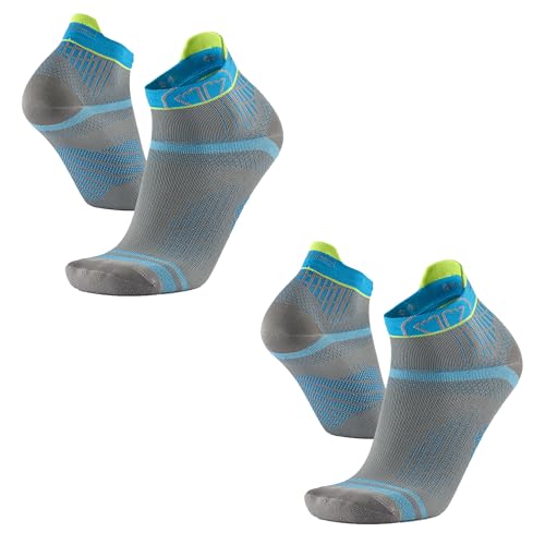 Sidas Lot de 2 Paires Chaussettes Run Feel Course à Pied, 3 bandes de grip anti-dérapantes, Tricotage aéré, Gestion des odeurs, Chaussettes Running Homme et Femme