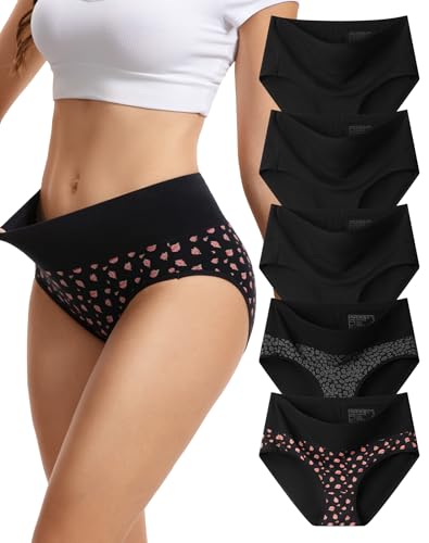 Image of Innersy Women's 5 Pack High Waist Tummy Control Solid Color Cotton Briefs Panties