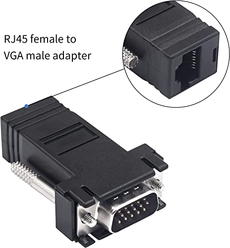 ETZIN VGA Extender Over Ethernet Adapter, VGA to RJ45 Adapter VGA 15 Pin Male to CAT5 CAT6 Female Network Cable Extender Adapter for Multimedia... - Image 6