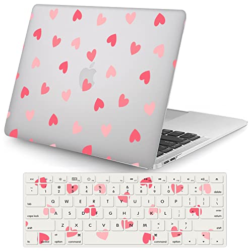 RICHEN Compatible with MacBook Air 13 inch Laptop Case 2020 Release A2337 M1/A2179, Color Plastic Hard Shell Case Protective Cover with Keyboard Cover Skin for Newest Mac Air 13'', Red Hearts