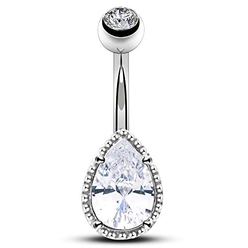 OUFER 14G Surgical Steer Belly Button Rings Tear Drop CZ Gem Navel Rings Belly Jewelry