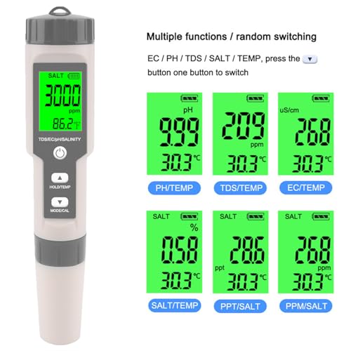 Image of Pool Salt Tester - Multifunctional 5 in 1 Salinity, PH, TDS, EC, and Temperature Meter, Pool Salinity Testing Kit, Digital Salinity Tester for Swimming Pool,Saltwater, Sea Water, Aquarium
