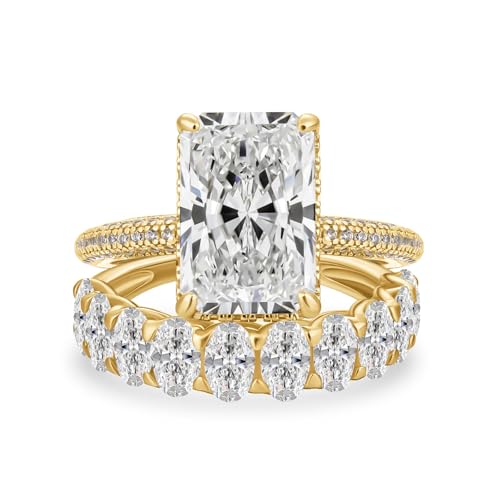 4.5 Carat Radiant Cut Bridal Ring Set for Women, S925 Sterling Silver AAAAA Cubic Zirconia Simulated Diamond Engagement Ring and Wedding Bands