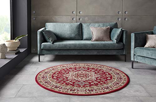 Nouristan Mirkan Orient Teppich Rund – Wohnzimmerteppich Orientalisch Kurzflor Vintage Orientalischer Teppich für Esszimmer, Wohnzimmer, Schlafzimmer – Rot, 160cm