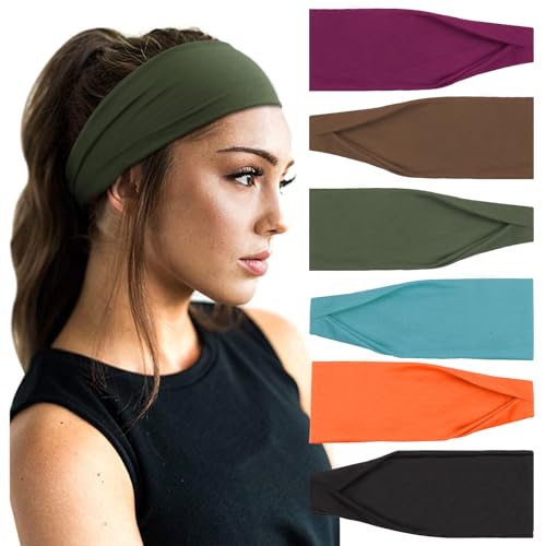 Image of DRESHOW 6 Pack Yoga Sports Headbands for Women Elastic Non-Slip Headbands Running Workout Hair Bands
