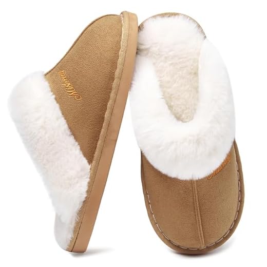 Donpapa Zapatillas de Estar por Casa Mujer Hombre Invierno Peluche Cálido Pantuflas Memory Foam Comodas Confortables Antideslizante Interior Exterior Chestnut 40.5-42