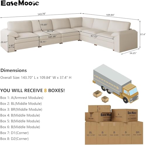 Image of EASE MOOSE Oversized Modular Sectional Sofas,Leather Sectional Couch, Wide Deep Seat Modular Couch, Scratch Resistant Faux Leather Material, L Shaped Sofa for Big Spaces,Beige