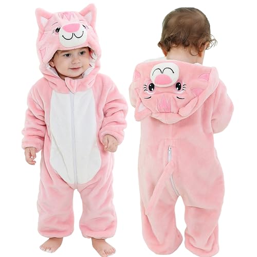 MICHLEY Unisex Baby Boy Girl Hooded Romper Winter Animal Cosplay Jumpsuit Outfits Cat 2-5months Size 70